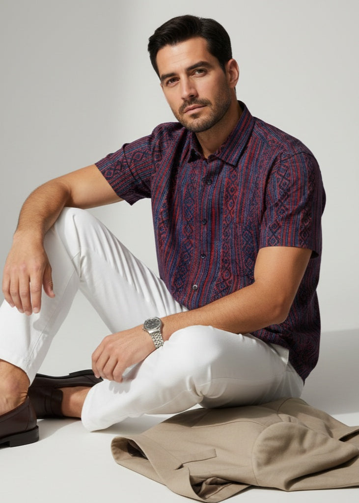 Maroon Multi Stripes Spread Collar Pure Cotton Men's Shirt