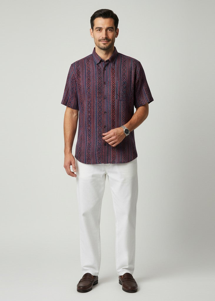 Maroon Multi Stripes Spread Collar Pure Cotton Men's Shirt
