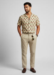 Beige Ethnic Motifs Spread Collar Pure Cotton Men's Shirt