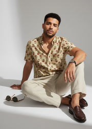 Beige Ethnic Motifs Spread Collar Pure Cotton Men's Shirt