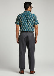 Blue Spread Collar Ethnic Motifs Pure Cotton Men's Shirt