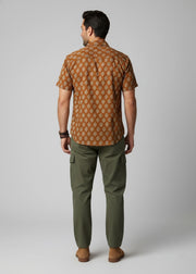 Mustard Spread Collar Ethnic Motifs Pure Cotton Men's Shirt