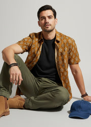 Mustard Spread Collar Ethnic Motifs Pure Cotton Men's Shirt