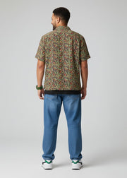 Green Floral Spread Collar Pure Cotton Men's Shirt