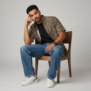 Green Floral Spread Collar Pure Cotton Men's Shirt