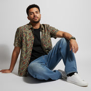 Green Floral Spread Collar Pure Cotton Men's Shirt