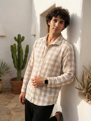 Brown Spread Collar Gingham Checks Cotton Men's Shirt