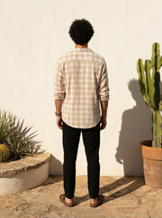 Brown Spread Collar Gingham Checks Cotton Men's Shirt