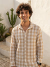 Brown Spread Collar Gingham Checks Cotton Men's Shirt