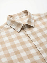 Brown Spread Collar Gingham Checks Cotton Men's Shirt