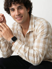 Brown Spread Collar Gingham Checks Cotton Men's Shirt