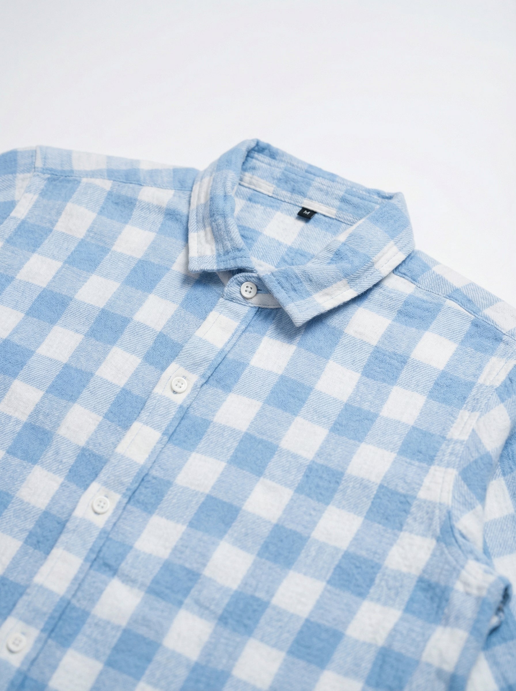 Blue Spread Collar Long Sleeves Gingham Checks Cotton Men's Shirt