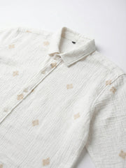 White Spread Collar Geometric Print Cotton Men's Shirt