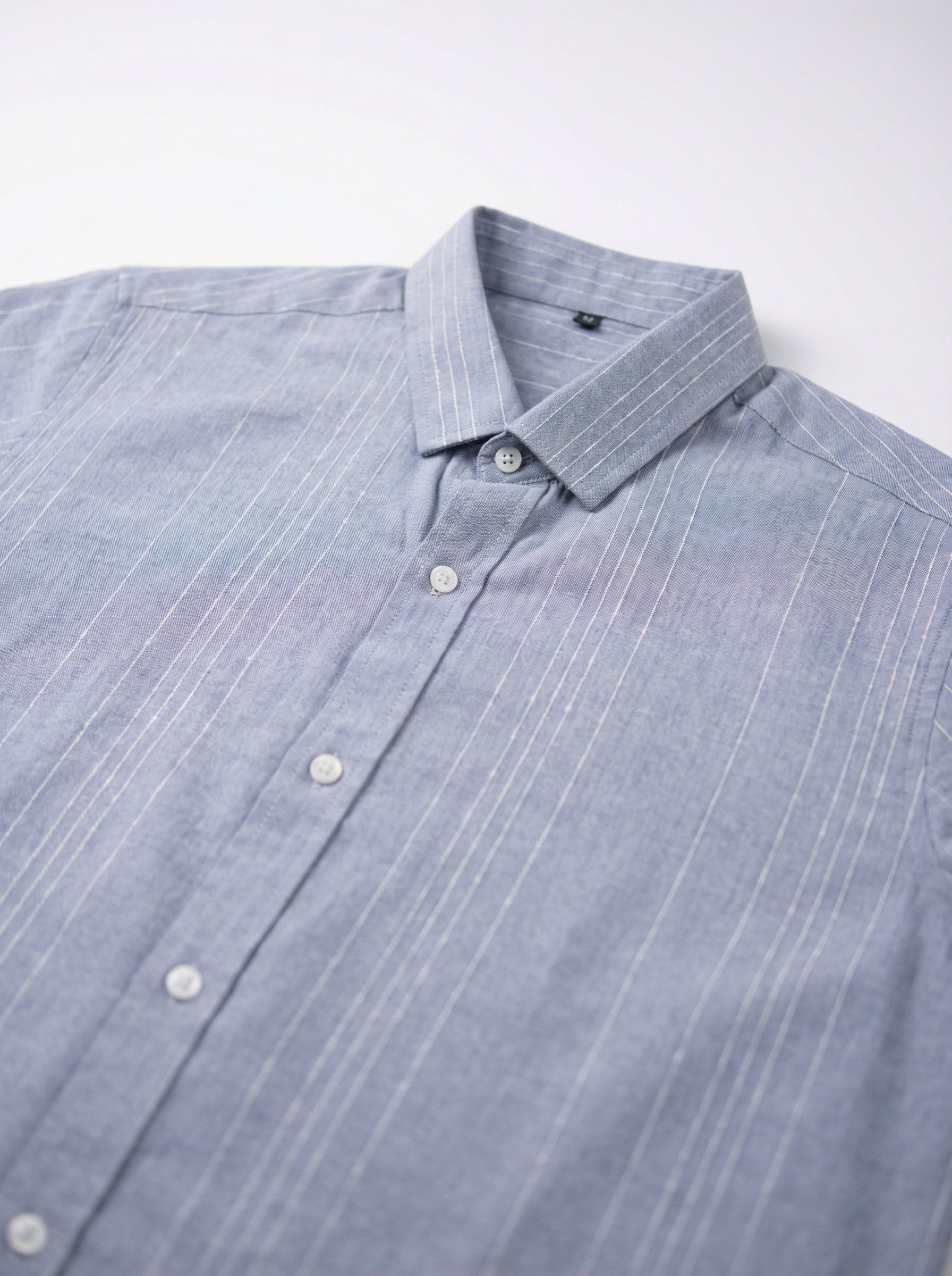 Blue Spread Collar Vertical Stripes Cotton Men's Shirt