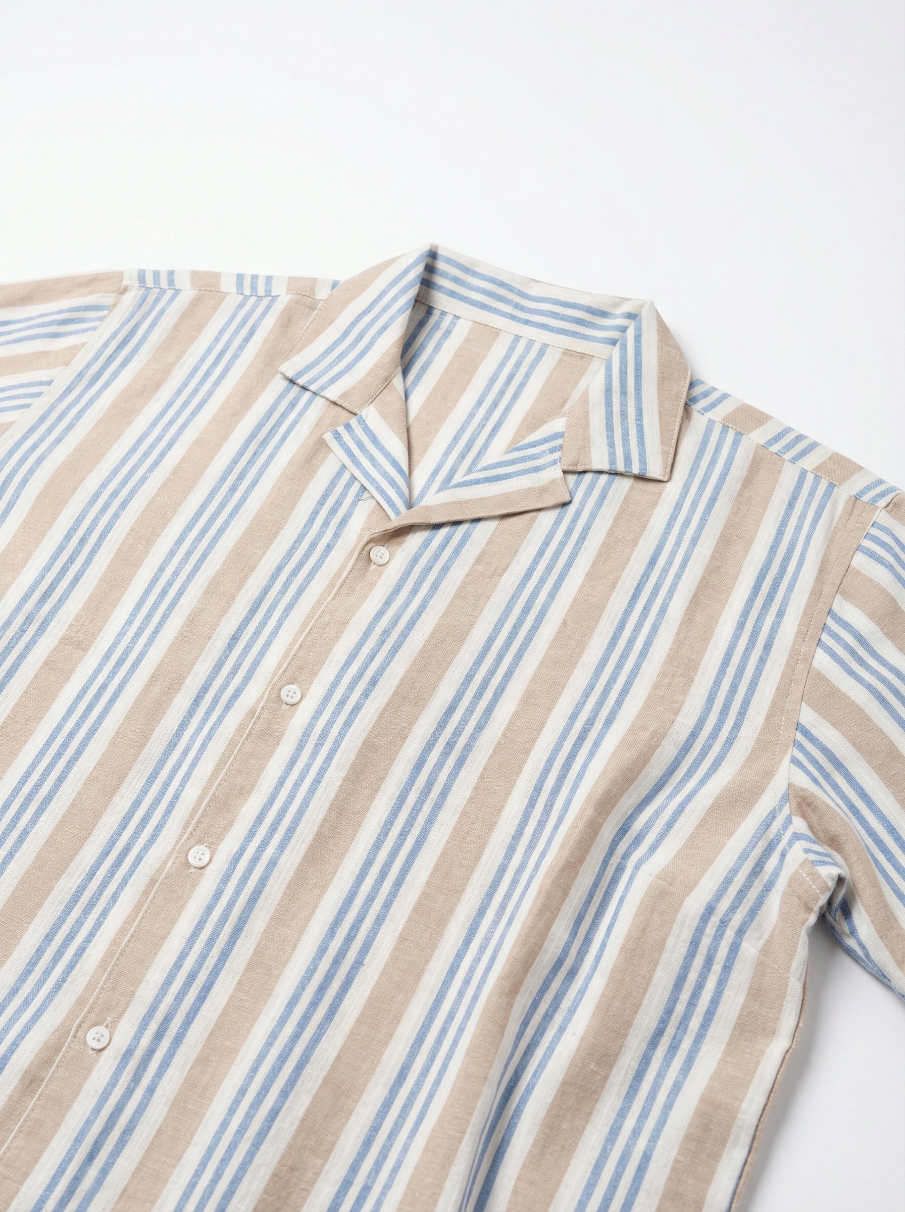 Off White Cuban Collar Vertical Stripes Cotton Men's Shirt