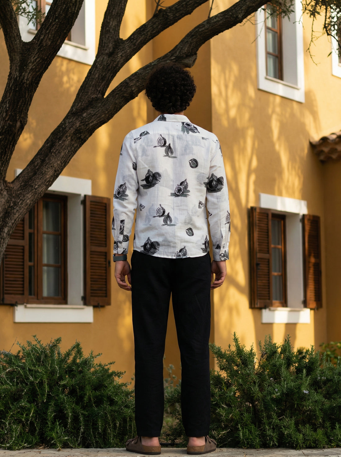 Off White Spread Collar Conversational Cotton Men's Shirt