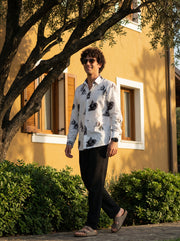 Off White Spread Collar Conversational Cotton Men's Shirt