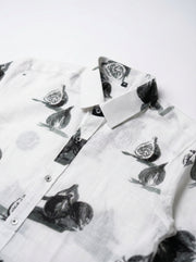 Off White Spread Collar Conversational Cotton Men's Shirt
