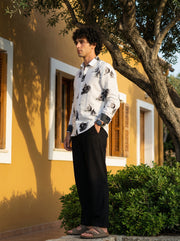 Off White Spread Collar Conversational Cotton Men's Shirt