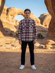 Red Spread Collar Long Sleeves Gingham Checks Cotton Men's Shirt