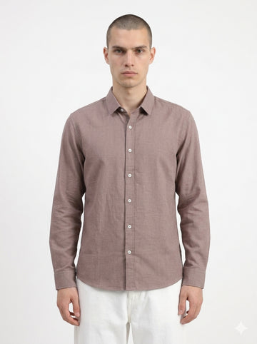Mauve Spread Collar Solid Long Sleeves Cotton Men's Shirt