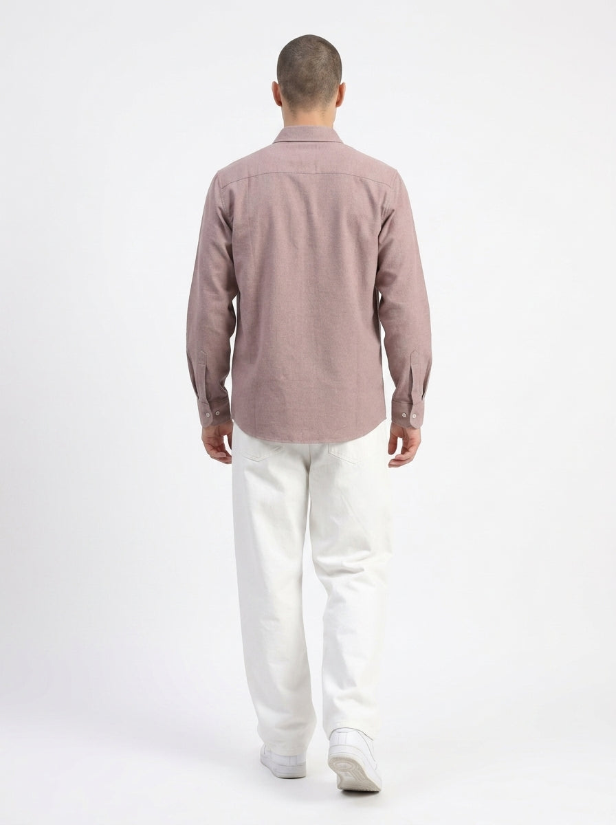 Mauve Spread Collar Solid Long Sleeves Cotton Men's Shirt