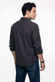 Grey Solid Relaxed Fit Mandarin Collar Cotton Shirt For Men
