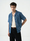 Blue Cuban Collar Bandhani Print Short Sleeve Cotton Men's Shirt