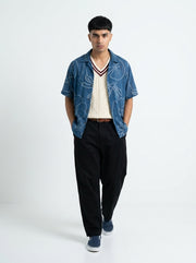Blue Cuban Collar Bandhani Print Short Sleeve Cotton Men's Shirt