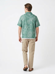 Green Cuban Collar Bandhani Print Short Sleeve Cotton Men's Shirt