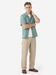 Green Cuban Collar Bandhani Print Short Sleeve Cotton Men's Shirt