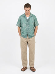 Green Cuban Collar Bandhani Print Short Sleeve Cotton Men's Shirt