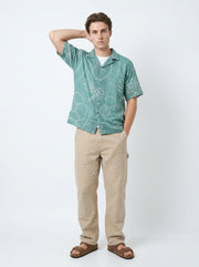 Green Cuban Collar Bandhani Print Short Sleeve Cotton Men's Shirt