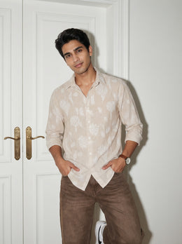 Brown Floral Print Handloom Cotton Men's Shirt