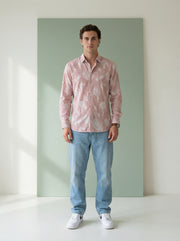 Rust Stripes Floral Print Handloom Cotton Spread Collar Men's Shirt