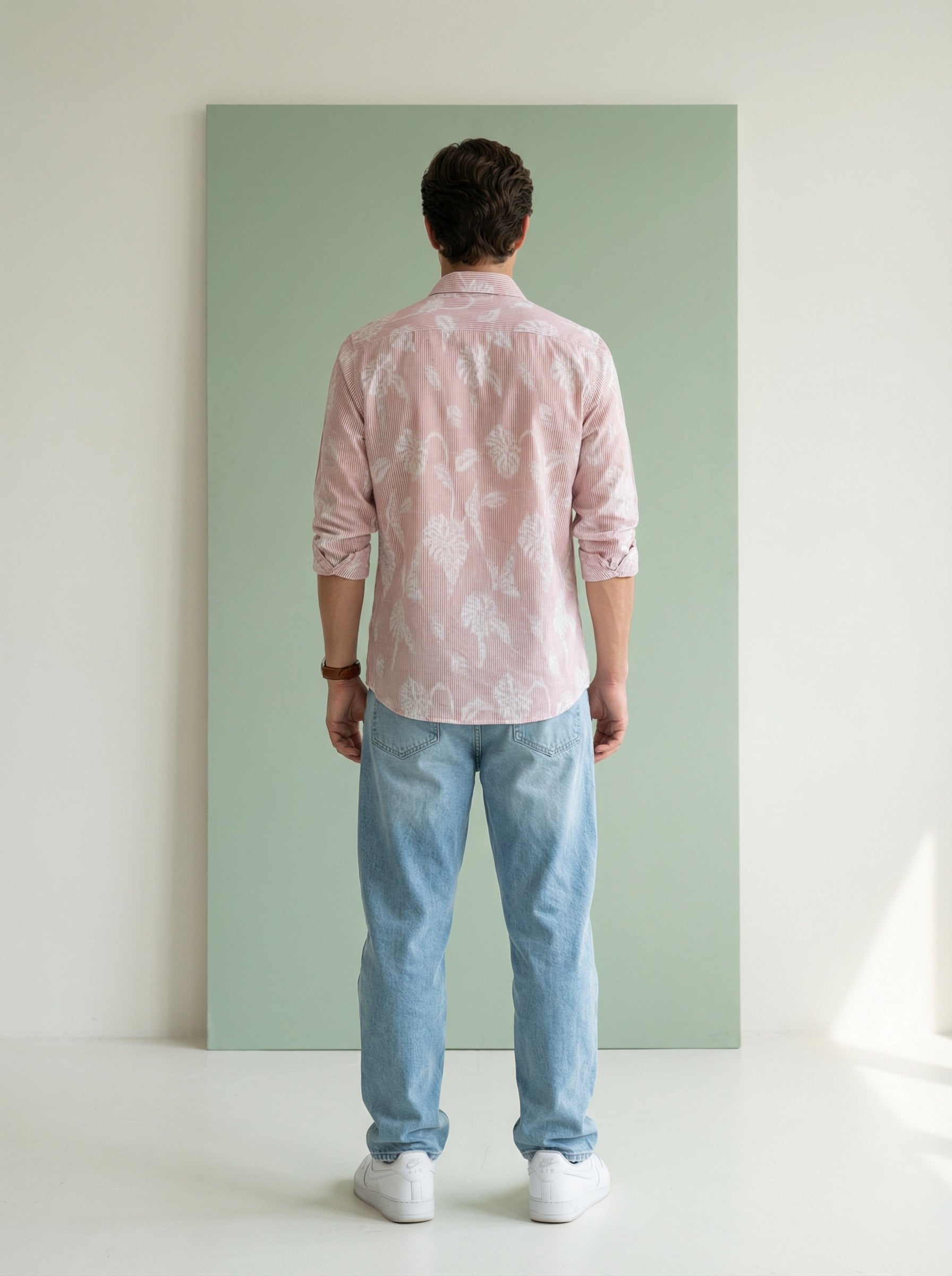 Rust Floral Print Spread Collar Men's Shirt (Handloom Fabric)