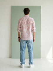 Rust Stripes Floral Print Handloom Cotton Spread Collar Men's Shirt