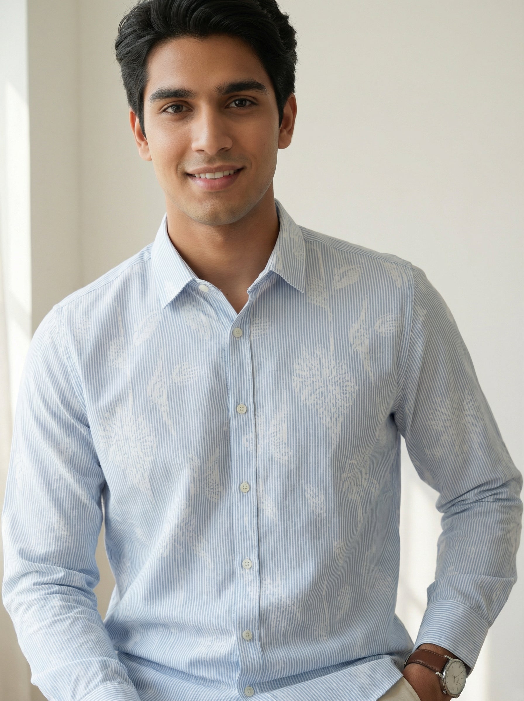 Blue Floral Spread Collar Men's Shirt (Handloom Fabric)