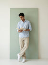 Blue Stripes Floral Print Handloom Cotton Spread Collar Men's Shirt
