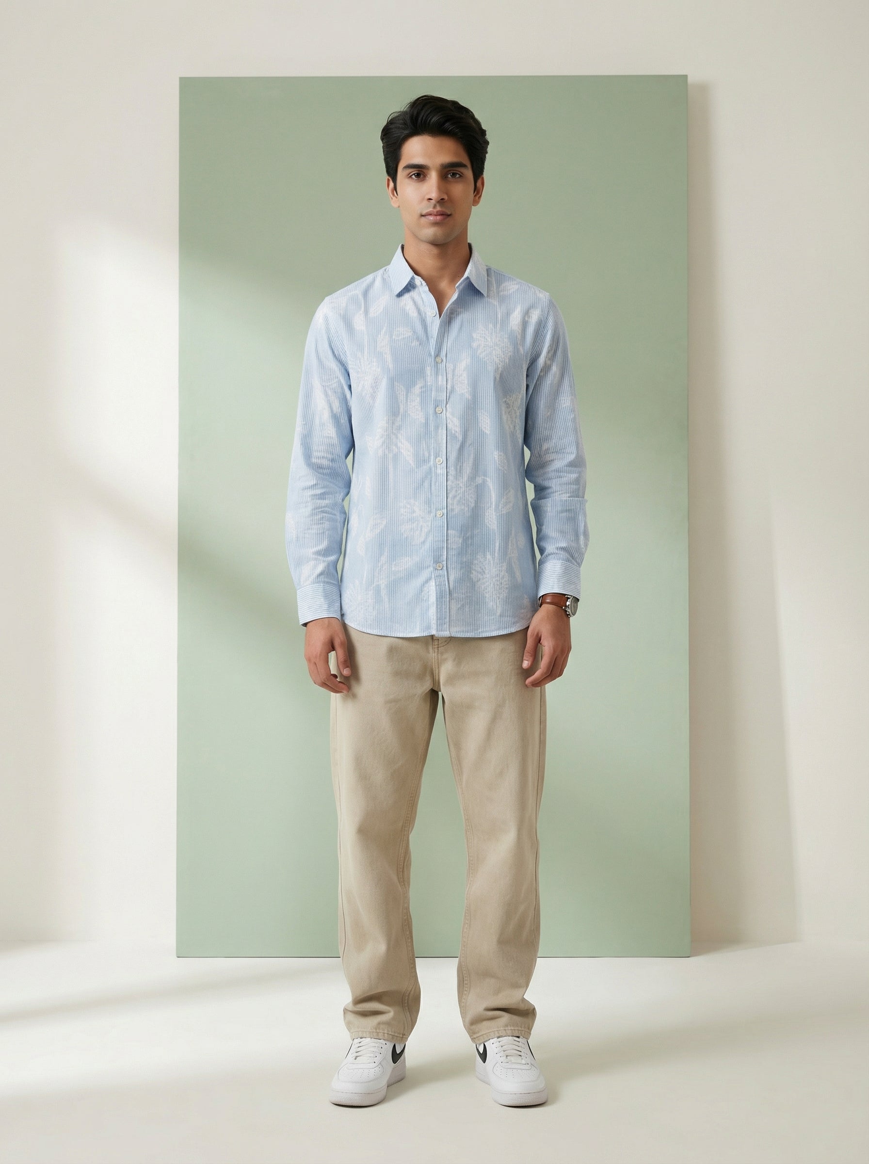 Blue Floral Spread Collar Men's Shirt (Handloom Fabric)