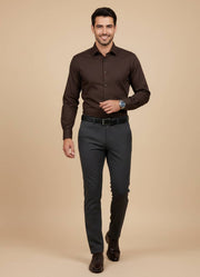 Coffee Brown Solid Band Collar Men's Shirt