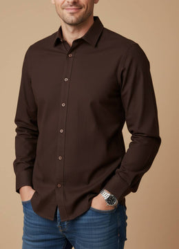 Coffee Brown Solid Band Collar Men's Shirt