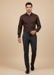 Coffee Brown Solid Band Collar Men's Shirt