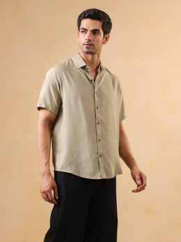 Green Solid Band Collar Men's Shirt