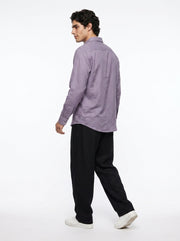 Lavender Solid Band Collar Cotton Men's Shirt
