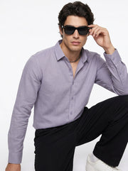 Lavender Solid Band Collar Cotton Men's Shirt