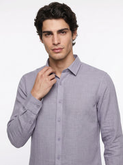 Lavender Solid Band Collar Cotton Men's Shirt