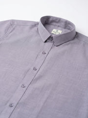 Lavender Solid Band Collar Cotton Men's Shirt