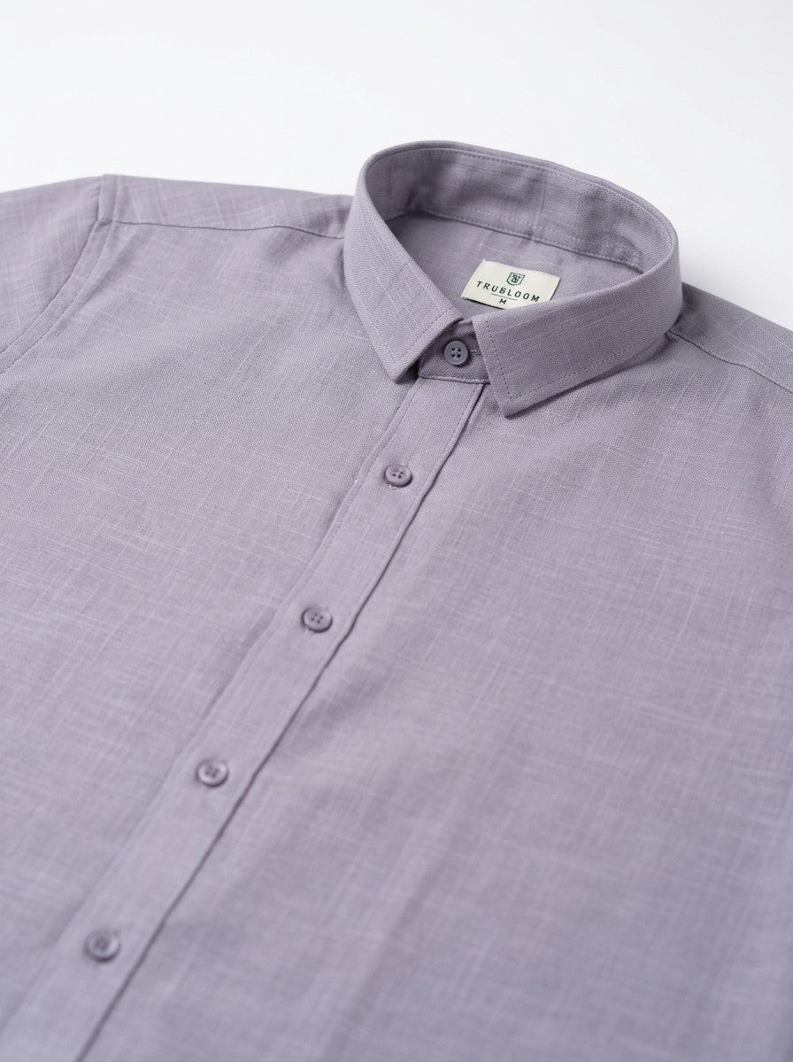 Lavender Band Collar Solid Regular Fit Cotton Men's Shirt