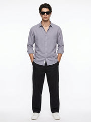 Lavender Solid Band Collar Cotton Men's Shirt